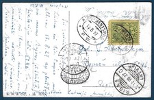 LETONIA: 1927 Postal Ferrocarril Cancelar RPO; Riga-Ventspils con franqueo coincidente adeudado