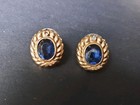 Vtg Christian Dior Gold Tone Earrings Blue Sapphire-Colored Glass Cabochon