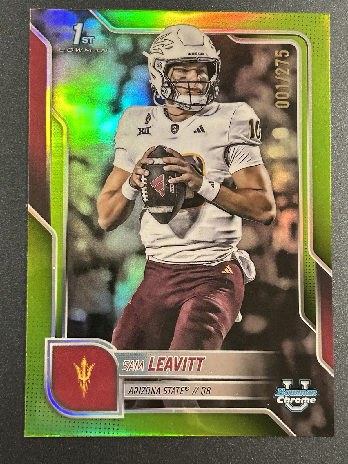 2025 Bowman Chrome U Sam Leavitt 1st Lime Green #d 1/275 ASU First In Print