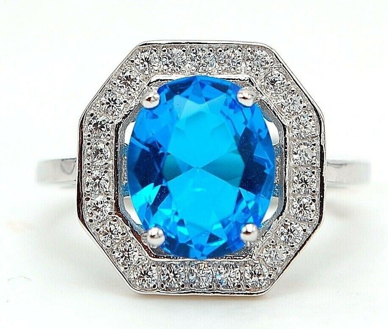 Heat Treated 3CT Blue Topaz 925 Solid Sterling Silver Ring Jewelry Sz 8 N2-1