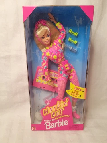 Vintage 1996 Workin' Out Barbie Doll w/ Cassette New In Box Mattel Collectible