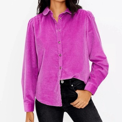 LOFT Shirt L Wide Whale Corduroy Button Up Club Collar Shacket Cotton Purple