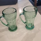 VTG Libbey Coca-Cola Glass Mug with Handle. Thick Green Heavy Glass. set of 2