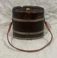 Vtg Rare Wooden Oval Canteen Flask Keg Iron Banded 19-20th Century 6x6x3” READ