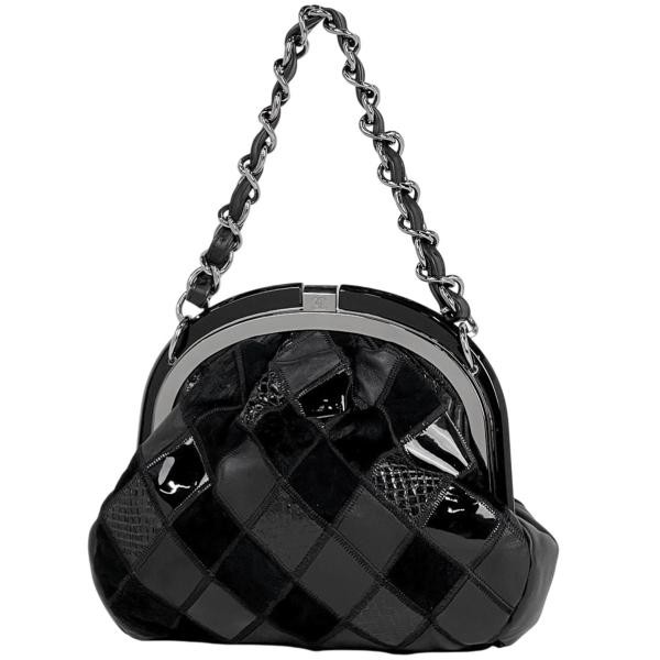CHANEL Patchwork Coco Mark Chain Handbag Black Le… - image 1