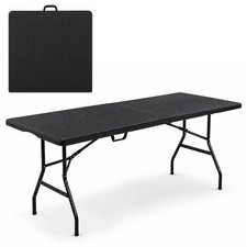 Oypla 6ft Heavy Duty Folding Catering Garden Trestle Table (Rattan Effect)