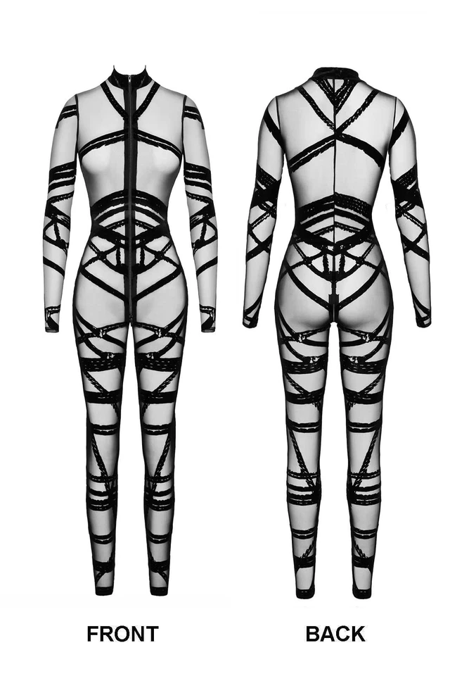 NOIR HANDMADE Netz Catsuit Bondesque Schwarz Transparent 3-Wege Schritt-RV - Bild 2 von 4