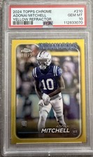 Adonai Mitchell PSA 10 Yellow Refractor /75 RC 2024 Topps Chrome Colts GEM MINT