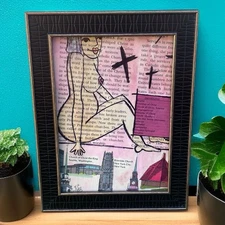 Original Painting Plus Size Woman Ooak Framed Weird Art Churches Sexy Lady Pink