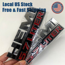 2pcs For Ram 1500 Hemi 5.7 Liter Side Fender Emblem 3d Decal Chrome Red Badge