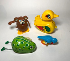 Vtg Wind-Up Toy Lot Plastic Dizzy Duckling Duck Bird KN Bear Tin Frog Hong Kong