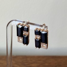 Gold Plated Black Crystal Earrings Geometric Art Deco Style Statement Jewellery