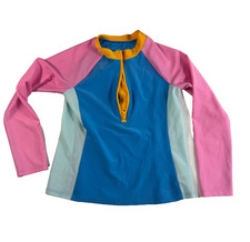 DSG Girls Colorblock Quarter Zip Rash Guard Swim Top Pink Blue Yellow Size Small