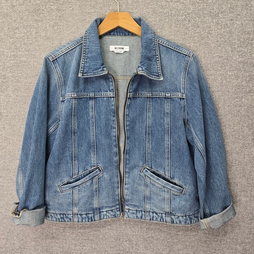 RE/DONE SLIM FIT WOMENS DENIM ZIP UP JACKET, SIZE L