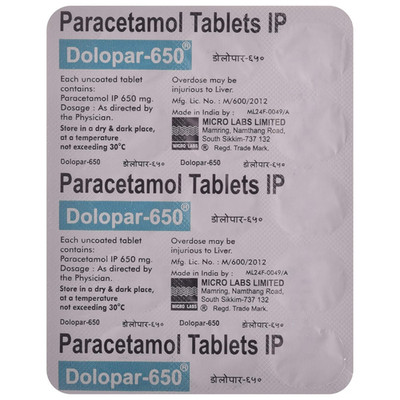 Dolopar 650mg Paracetamol Tablets 15 Tablets x10 Strips | 150 Tablets