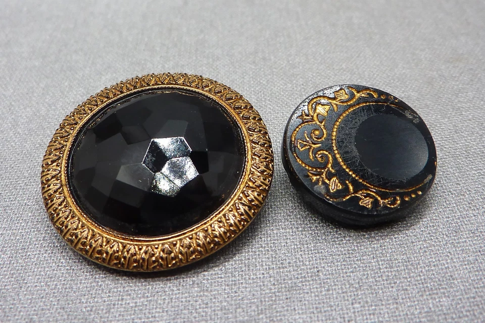 10 botones antiguos vintage de vidrio negro de 1/2" a 1" (juego 54) Foto 4 de 4