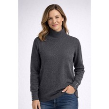 100 Cashmere Gray Mock Neck Sweater Women's M Classic Minimal Quiet Luxury