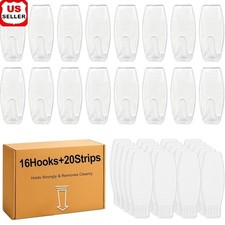 Clear Adhesive Wall Hooks Removable Utility Hangers 16 Hooks 20 Strips New 1.02 per strip