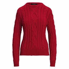 Lauren Ralph Lauren Women's Aran Cable Knit Crewneck Sweater Red NWT Size S 