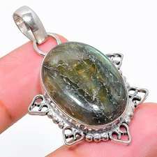 Labradorite Gemstone Handmade 925 Sterling Silver Jewelry Pendant 1.81"