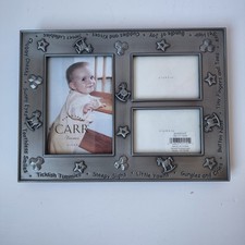 Baby Picture Frame Carr Pewter Finish Multi Three Photos Standing Easel Vintage