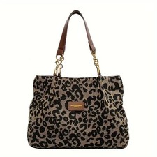 CANVAS LEOPARD PRINT TOTE/SHOULDER BAG W/ DOUBLE HANDLES NEW