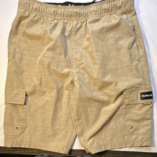 Hurley Boys Beige Cargo Shorts Size L Polyester Cotton Elastic Waist Drawstring