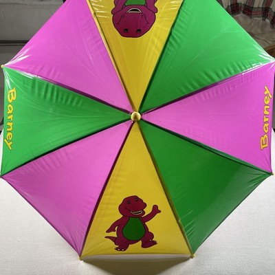 Vintage Barney Umbrella Kids One Size Multicolor Colorblock Kids Rain 1992 90s
