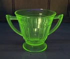 Vintage 1930s Hazel Atlas New Century Green Depression Vaseline Glass Sugar Bowl