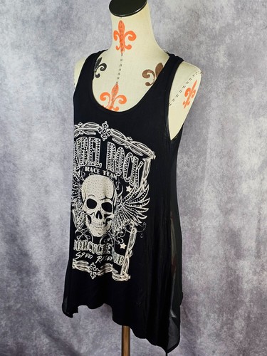 Camiseta sin mangas VoCal REBEL ROCK estrás calavera espalda transparente motocicleta motociclista equipo talla M - Imagen 2 de 9