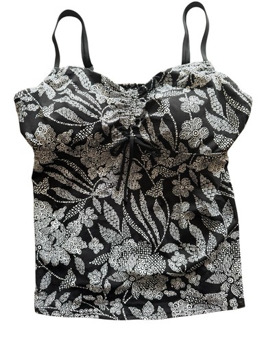 Lands' End Swim Tankini Size 12 MAST Floral Tropical Black & White Built in Bra
