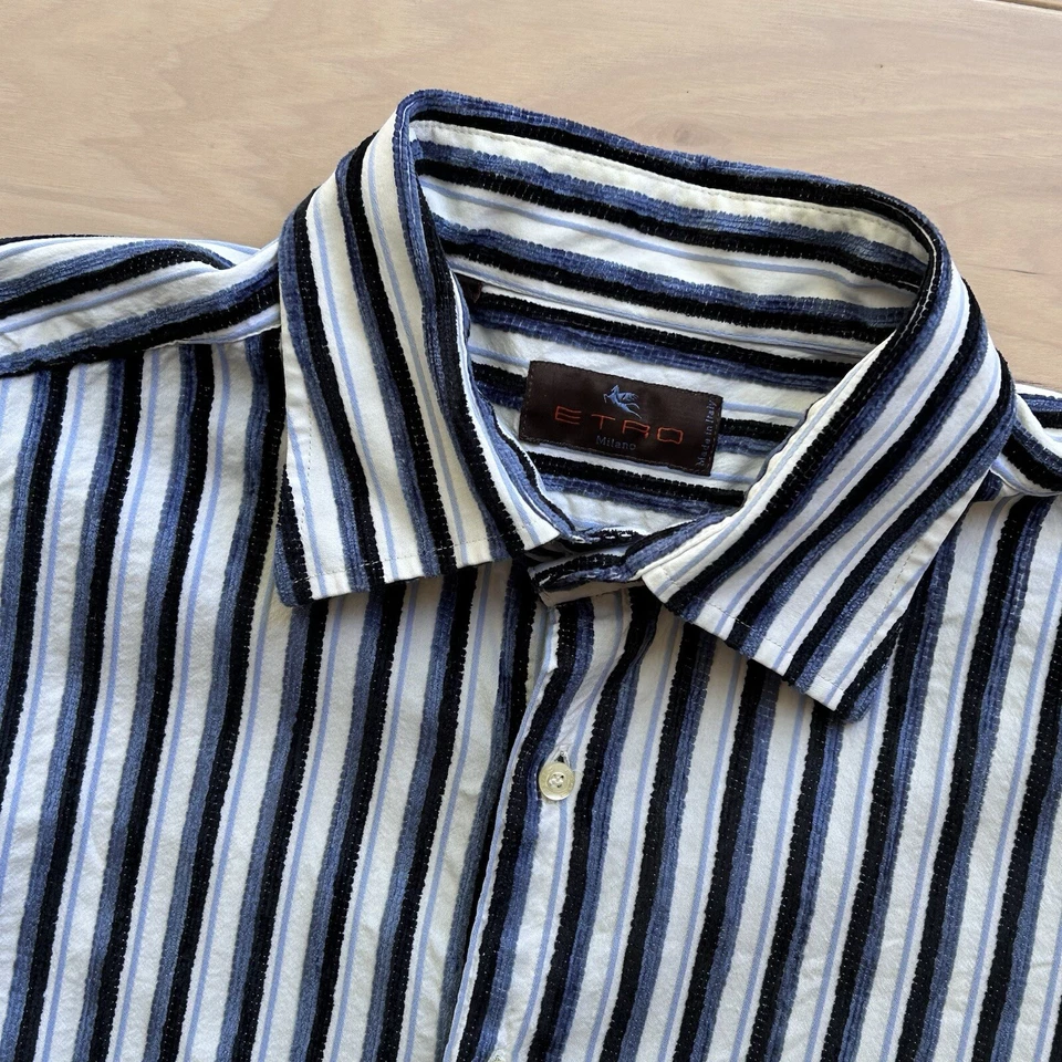 Camisa Etro Milano Abotonada 3D Tejida Rayas Manga Larga Para Hombre’s 2XL Foto 4 de 4