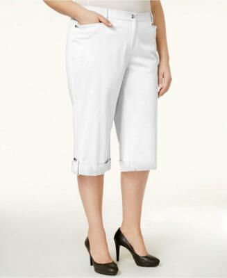 JM Collection Plus 24W Capri Pants White Embellished Cuffed - Main Image