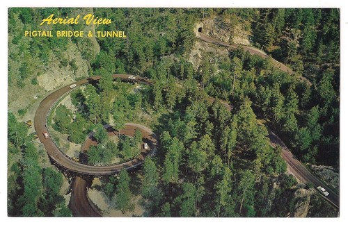 PIGTAIL BRIDGE & TUNNEL Iron Mt  Black Hills South Dakota Postcard SD Helicopter - Picture 1 of 2