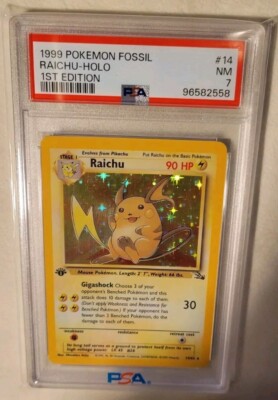 Raichu 1st Edition HOLOFOIL Fossil #14/62 PSA 7 NEAR MINT VINTAGE