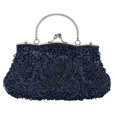 Clutch Purse Evening Bag, Blue Handbag for Women Wedding Club(Beaded Sequins)
