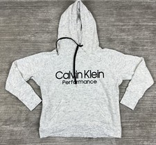Calvin Klein Womens Hoodie Medium Gray Logo Pullover Retro CK Performance