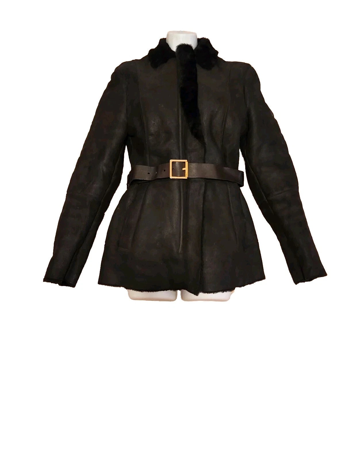 Veste ceinturée noire en peau de mouton GUCCI Tom Ford