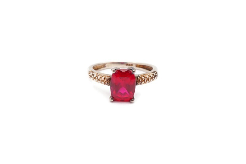 Sterling Silver 925 Lab-Created Ruby Ring Size 6.… - image 1