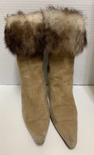 Stuart Weitzman Fur Topped BEIGE Suede Leather Ankle Boots Sz 7.5 AA 7.5N Narrow