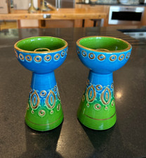 MCM Rosenthal Netter Bittossi Green Blue Candle Stick Holder Pair Italy Pottery