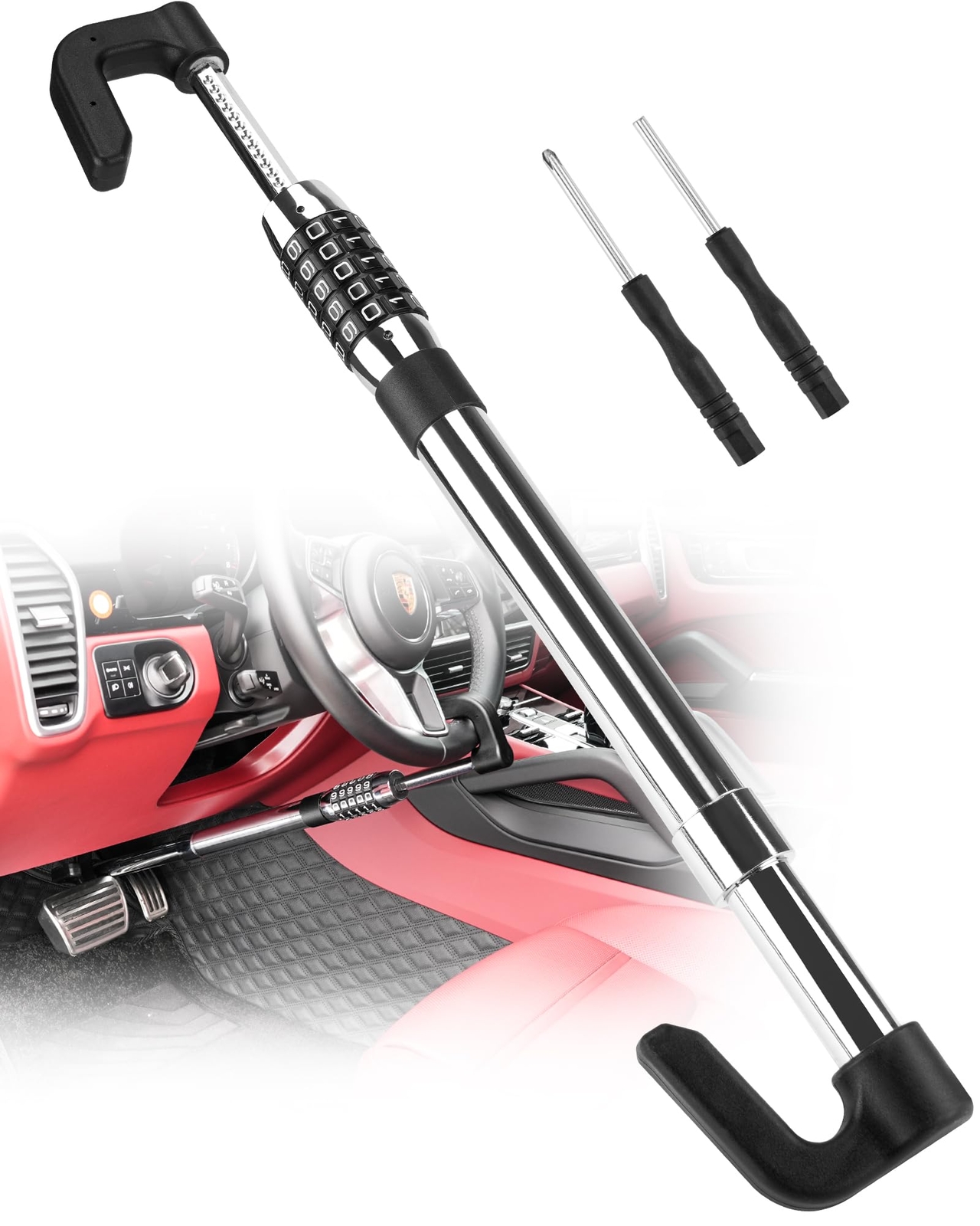 Steering Wheel Lock Anti Theft Device Retractable Brake Pedal Lock Keyless Pa...