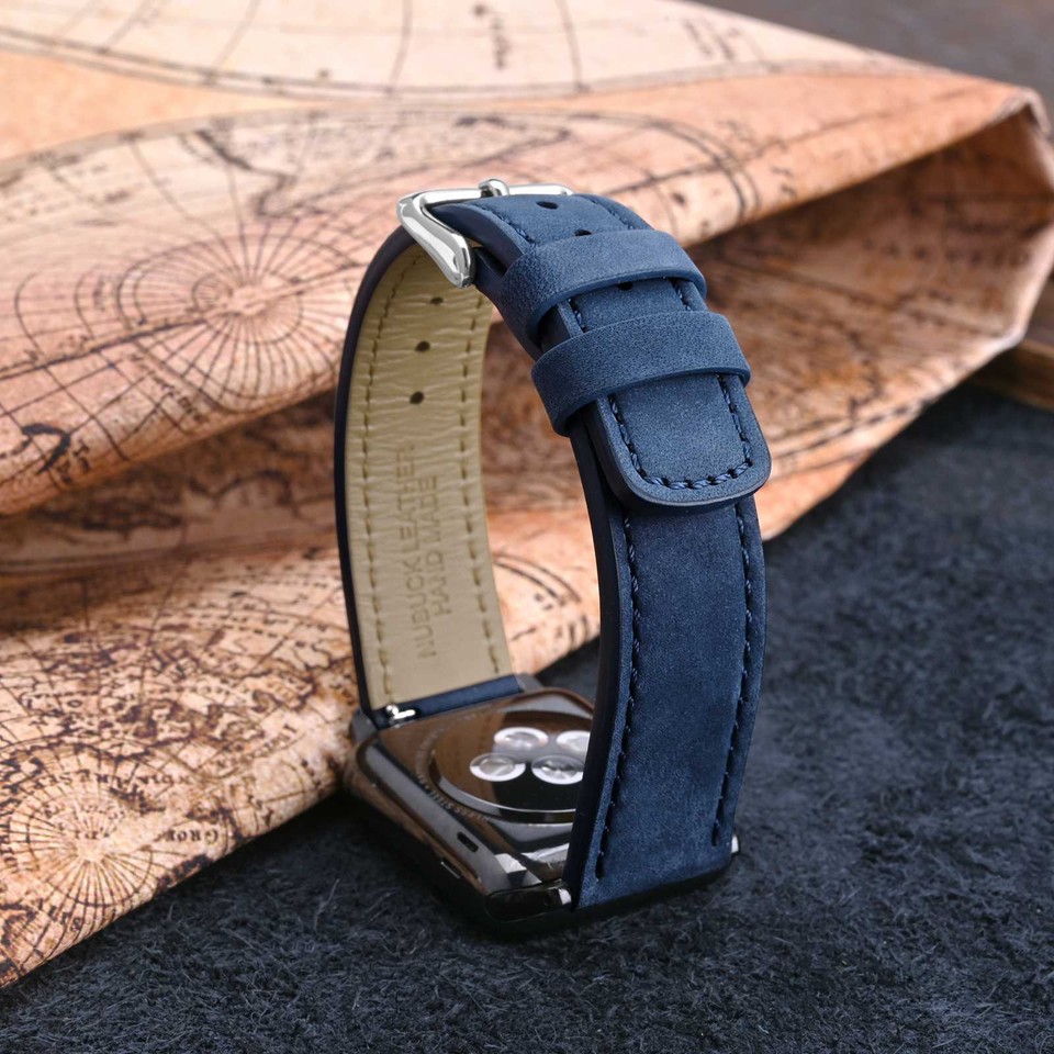 WOCCI Lederen horlogeband voor dames en heren, top grain leer, gegraveerde alligatorkorrel, snelsluiting, bandbreedte 18 mm, 20 mm, 22 mm, 22mm, Leer