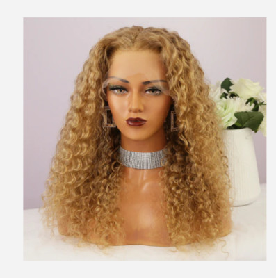 Blonde #27 Human Hair Lace Front Wigs T Part Deep Wave Curly Wigs 18''