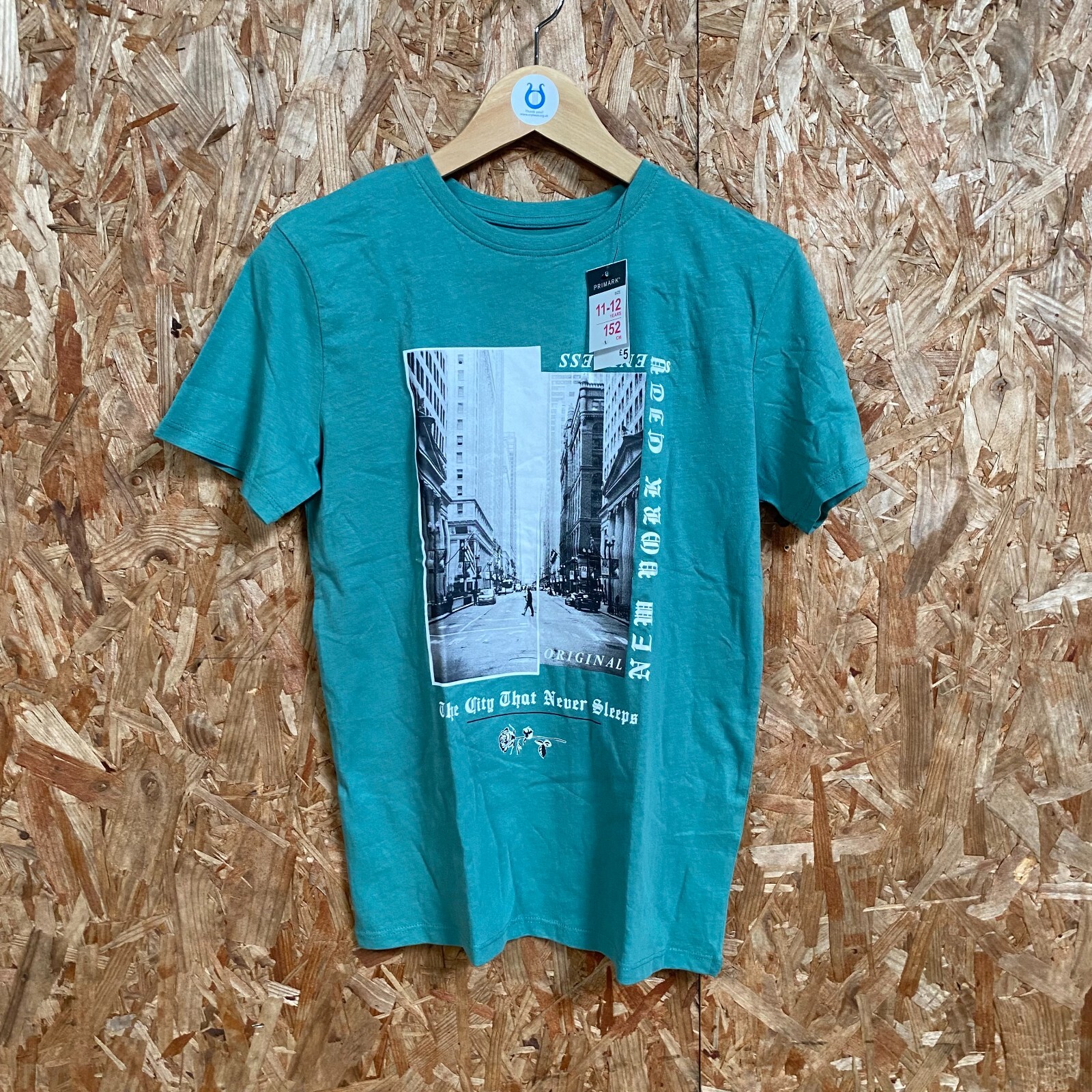 Primark NYC Green T-Shirt Black & White Print (11-12 Years) - BNWT