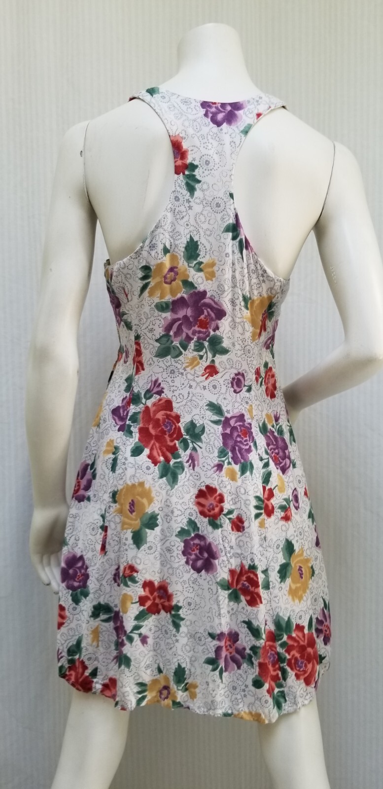 Vintage 90s Grunge Young Edwardian Floral Rayon Racerback Dress - Size S/M - EUC