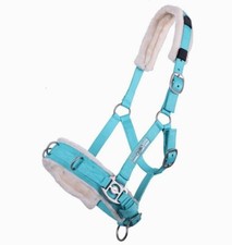 Kappzaum Longierhalfter Pferd QHP Nylon m Plüsch Polsterung sky petrol SH Pon VB