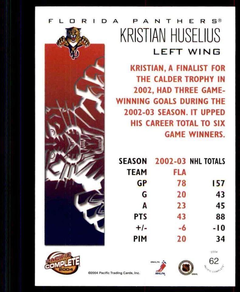 2003-04 Pacific Complete Kristian Huselius #62 - Image 2 of 2