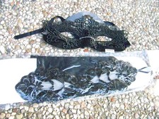 Black Lace Renaissance mask with fingerless satin lace gloves