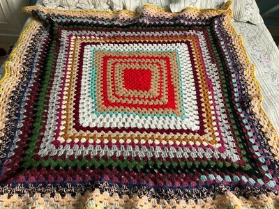 Plaid Couverture Couvre Lit Crochet Laine Vintage Patchwork Fait Main Ebay
